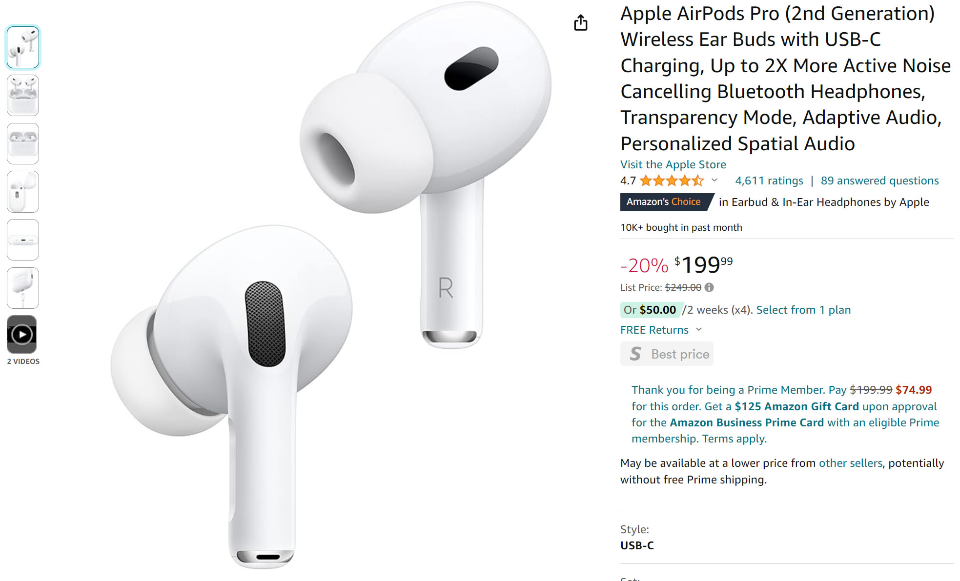 Apple AirPods Pro (2nd Generation) Wireless Ear Buds