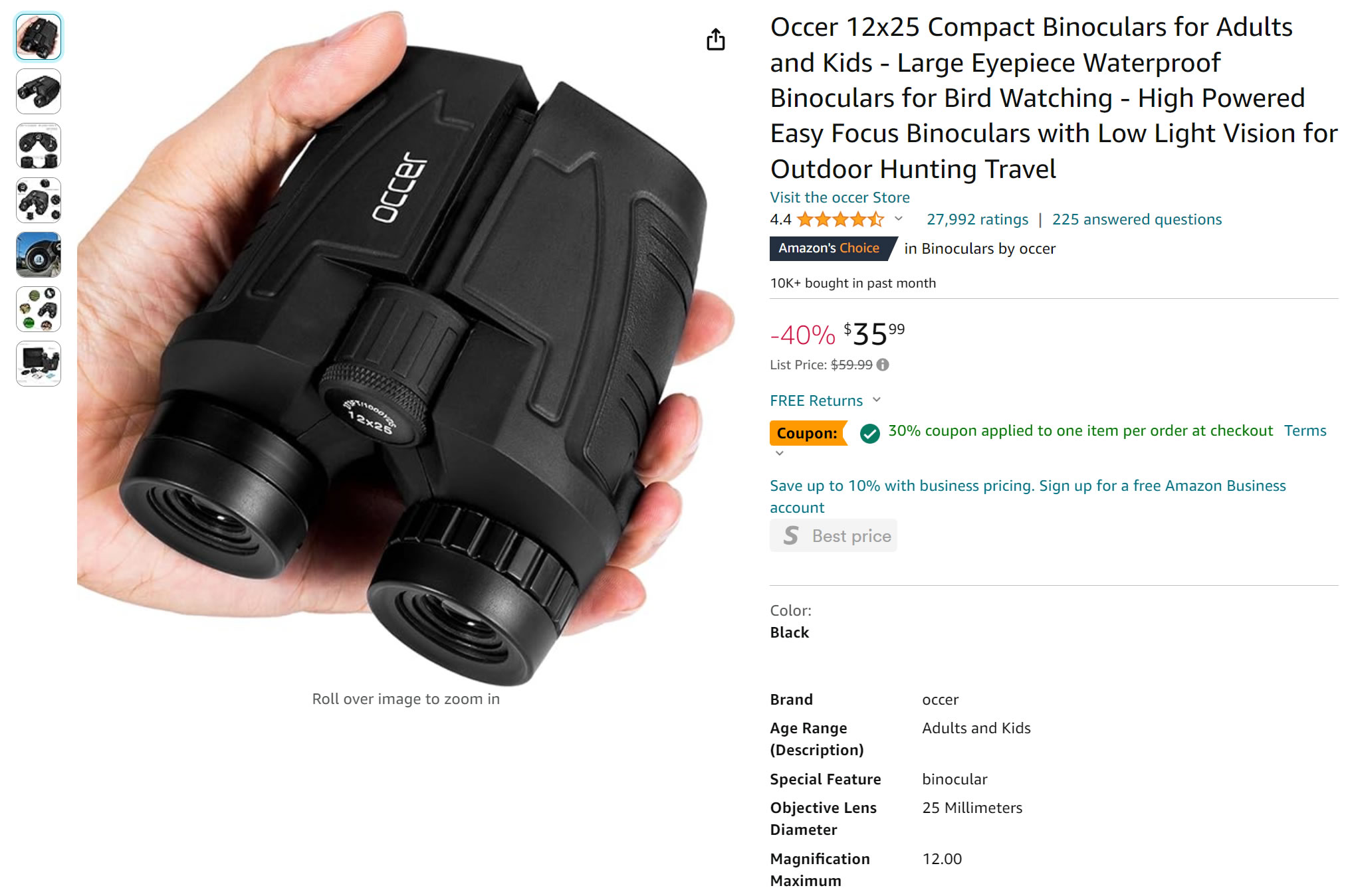 Occer 12x25 Compact Binoculars for Adults and Kids